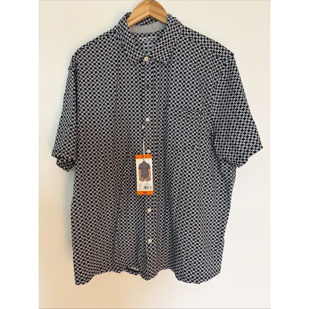 Tailor Vintage Men's Button Up Short Sleeve Shirt, Dark Blue, Size XXL